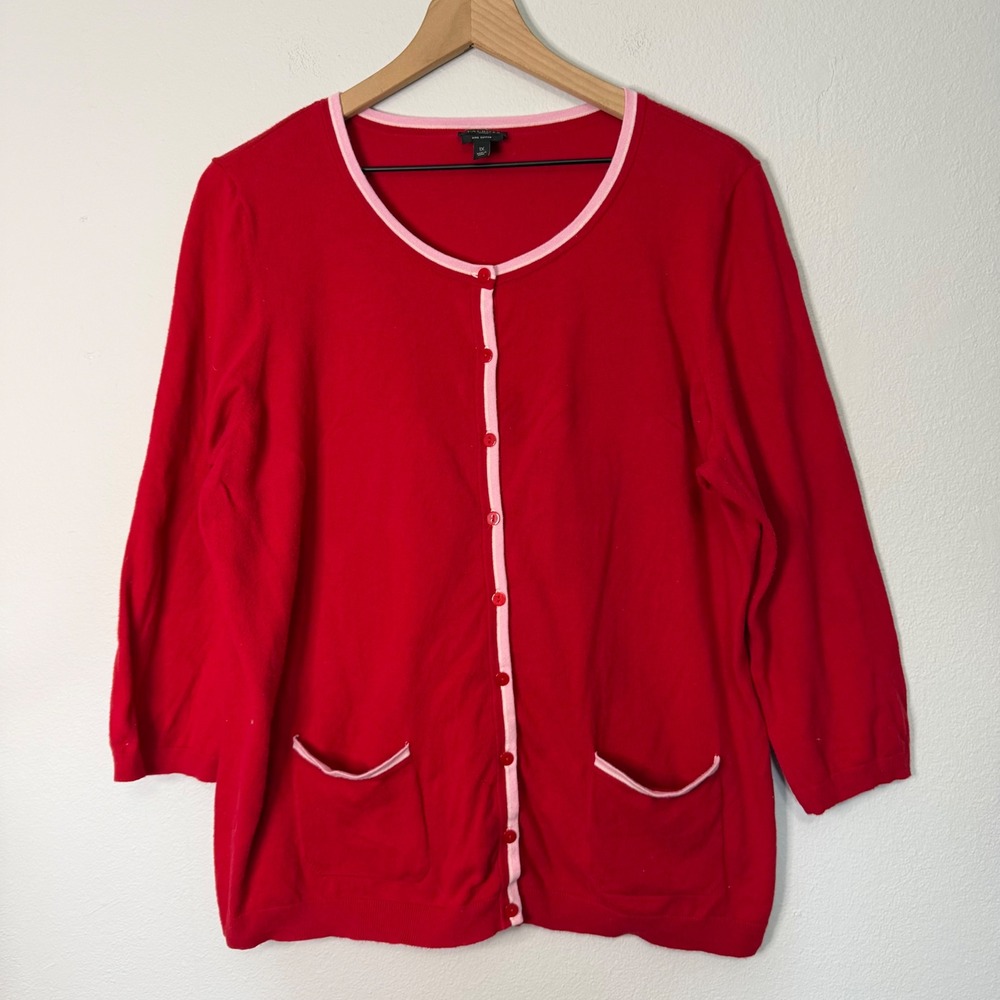 Talbots - Pima Cotton‎ Blend Cardigan Red and Pink Women's Plus Size 1X